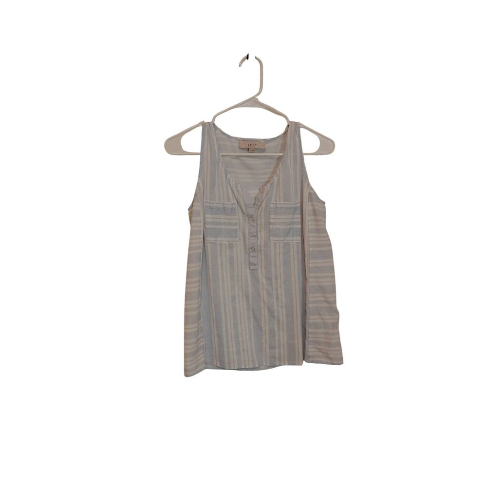 Blue White Striped Sleeveless Blouse Tank Top Cotton Ann Taylor Loft Size Small